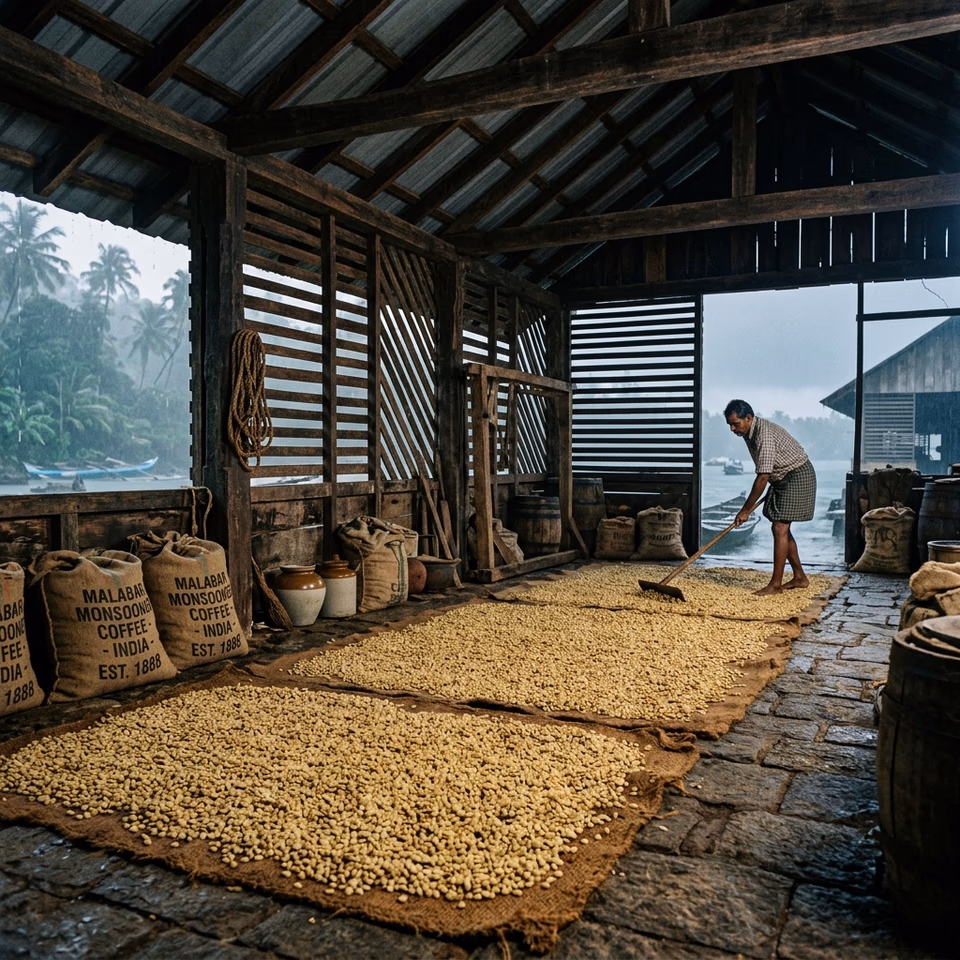 Monsooned Malabar processed coffee in India